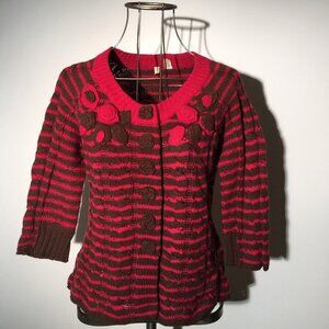 MOTH Pink/Brown GROVE & GARDEN Cardigan anthropologie Cable Rosettes